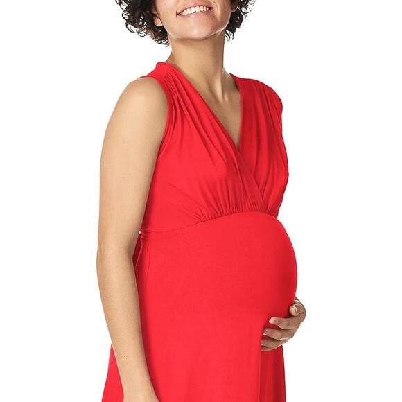 Maternal America Sleeveless Front Tie Dress - Red - Picture 2 of 13